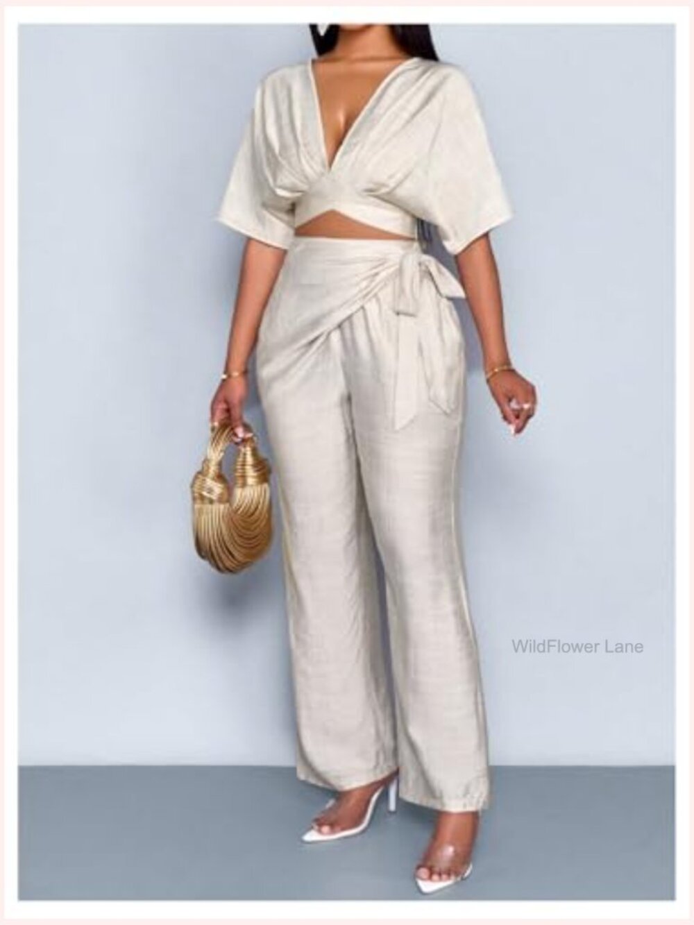 Deep V Neck Tie Back Crop Blouse Dolman Sleeve Party Top - Picture 5 of 5